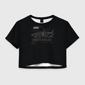 Женская футболка Crop-top 3D с принтом White Shark Белая акула в Курске, 100% полиэстер | круглая горловина, длина футболки до линии талии, рукава с отворотами | 3d | 3д | акула | белая акула | конструкция | проекция | рыба