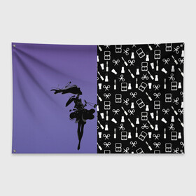Флаг-баннер с принтом Косметичка в Курске, 100% полиэстер | размер 67 х 109 см, плотность ткани — 95 г/м2; по краям флага есть четыре люверса для крепления | визажистам | девушка. тушь | ножницы | помада | тени