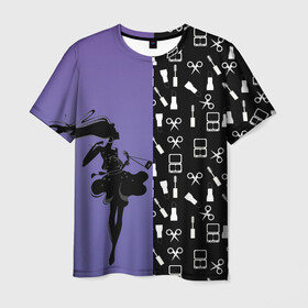 Мужская футболка 3D с принтом Косметичка в Курске, 100% полиэфир | прямой крой, круглый вырез горловины, длина до линии бедер | визажистам | девушка. тушь | ножницы | помада | тени