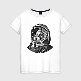 Женская футболка хлопок с принтом Поехали Ю.Г. в Курске, 100% хлопок | прямой крой, круглый вырез горловины, длина до линии бедер, слегка спущенное плечо | moon | арт | гагарин | день космонавтики | звезды | космонавт | космос | лого | луна | небо | планеты