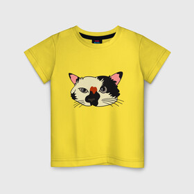 Детская футболка хлопок с принтом Милая мордочка сердитого кота в Курске, 100% хлопок | круглый вырез горловины, полуприлегающий силуэт, длина до линии бедер | art | cat | cat face | cats | cute | grumpy | home | kawaii | kitten | kitty | pussycat | арт | кавайи | котейка | котёнок | котик | котяра | кошечка | кошка | лицо | милота | моська | рисунок | смешные животные | сны | сон | устав