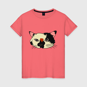 Женская футболка хлопок с принтом Милая мордочка сердитого кота в Курске, 100% хлопок | прямой крой, круглый вырез горловины, длина до линии бедер, слегка спущенное плечо | art | cat | cat face | cats | cute | grumpy | home | kawaii | kitten | kitty | pussycat | арт | кавайи | котейка | котёнок | котик | котяра | кошечка | кошка | лицо | милота | моська | рисунок | смешные животные | сны | сон | устав