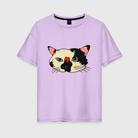 Женская футболка хлопок Oversize с принтом Милая мордочка сердитого кота в Курске, 100% хлопок | свободный крой, круглый ворот, спущенный рукав, длина до линии бедер
 | art | cat | cat face | cats | cute | grumpy | home | kawaii | kitten | kitty | pussycat | арт | кавайи | котейка | котёнок | котик | котяра | кошечка | кошка | лицо | милота | моська | рисунок | смешные животные | сны | сон | устав