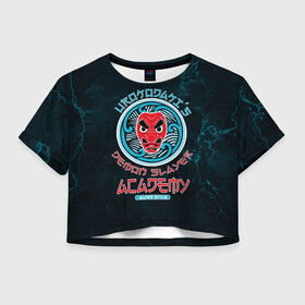 Женская футболка Crop-top 3D с принтом Demon Slayer ACADEMY в Курске, 100% полиэстер | круглая горловина, длина футболки до линии талии, рукава с отворотами | Тематика изображения на принте: demon slayer | kamado | kimetsu no yaiba | nezuko | tanjiro | аниме | гию томиока | зеницу агацума | иноске хашибира | камадо | клинок | корзинная девочка | манга | музан кибуцуджи | незуко | рассекающий демонов | танджиро