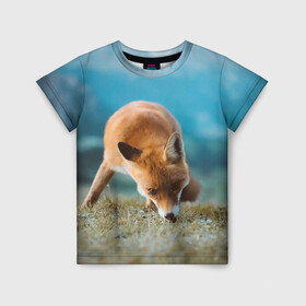 Детская футболка 3D с принтом Милая лисичка в Курске, 100% гипоаллергенный полиэфир | прямой крой, круглый вырез горловины, длина до линии бедер, чуть спущенное плечо, ткань немного тянется | fox | foxy | животное | звери | лиса | лисенок | лисичка | милая | рыжая | фокс