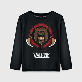 Детский лонгслив 3D с принтом Valheim Viking Bear в Курске, 100% полиэстер | длинные рукава, круглый вырез горловины, полуприлегающий силуэт
 | fantasy | mmo | valheim | valve | валхейм | вальхейм | викинги | выживалка | игра | королевская битва | ммо | ролевая игра | фэнтази