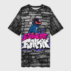 Платье-футболка 3D с принтом Friday Night Funkin Bomb man B в Курске,  |  | bomb | bombman | friday night funkin | man | белый | бомб | бомба | бомбмэн | кирпич | микрофон | мэн | рисовка | розовый | текстура | фиолетовый | фрайдэй | цвета | черный