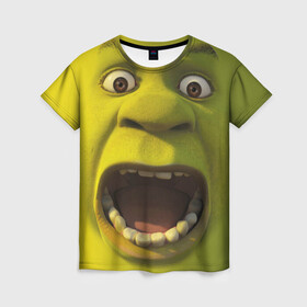 Женская футболка 3D с принтом Shrek Шрек в Курске, 100% полиэфир ( синтетическое хлопкоподобное полотно) | прямой крой, круглый вырез горловины, длина до линии бедер | 20 | 4к | boots | cat | donkey | fiona | green | in | me | meme | memes | once | shrek | somebody | told | в | зеленый | кот | лет | мем | мемы | мульт | мультфильм | огр | огры | осел | сапогах | фиона | шрек