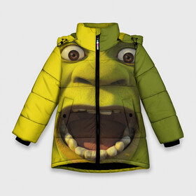 Зимняя куртка для девочек 3D с принтом Shrek Шрек в Курске, ткань верха — 100% полиэстер; подклад — 100% полиэстер, утеплитель — 100% полиэстер. | длина ниже бедра, удлиненная спинка, воротник стойка и отстегивающийся капюшон. Есть боковые карманы с листочкой на кнопках, утяжки по низу изделия и внутренний карман на молнии. 

Предусмотрены светоотражающий принт на спинке, радужный светоотражающий элемент на пуллере молнии и на резинке для утяжки. | Тематика изображения на принте: 20 | 4к | boots | cat | donkey | fiona | green | in | me | meme | memes | once | shrek | somebody | told | в | зеленый | кот | лет | мем | мемы | мульт | мультфильм | огр | огры | осел | сапогах | фиона | шрек