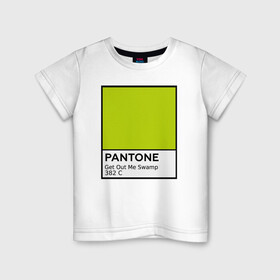 Детская футболка хлопок с принтом Pantone Shrek в Курске, 100% хлопок | круглый вырез горловины, полуприлегающий силуэт, длина до линии бедер | Тематика изображения на принте: cartoon | fiona | shrek | болото | детям | комедия | кот в сапогах | мультик | огр | осел | персонажи мультфильмов | тролль | фиона | шрек