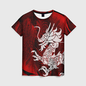 Женская футболка 3D с принтом Chinese Dragon в Курске, 100% полиэфир ( синтетическое хлопкоподобное полотно) | прямой крой, круглый вырез горловины, длина до линии бедер | китайский дракон | монстр | силуэт | символ добра | тату | ящерица