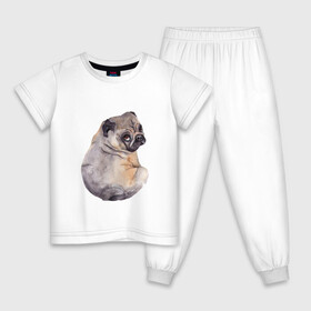 Детская пижама хлопок с принтом Мопс в Курске, 100% хлопок |  брюки и футболка прямого кроя, без карманов, на брюках мягкая резинка на поясе и по низу штанин
 | Тематика изображения на принте: животные | мопс | питомцы | собака | собаки
