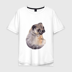 Мужская футболка хлопок Oversize с принтом Мопс в Курске, 100% хлопок | свободный крой, круглый ворот, “спинка” длиннее передней части | животные | мопс | питомцы | собака | собаки