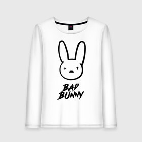 Женский лонгслив хлопок с принтом Bad Bunny лого в Курске, 100% хлопок |  | bad bunny | benito antonio martnez ocasio | hip hop | latin trap | logo | music | rap | rnb | singer | star | бенито антонио мартинес окасио | звезда | латинский трэп | логотип | музыка | певец | рнб | рэп | хип хоп