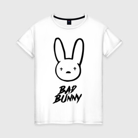 Женская футболка хлопок с принтом Bad Bunny лого в Курске, 100% хлопок | прямой крой, круглый вырез горловины, длина до линии бедер, слегка спущенное плечо | bad bunny | benito antonio martnez ocasio | hip hop | latin trap | logo | music | rap | rnb | singer | star | бенито антонио мартинес окасио | звезда | латинский трэп | логотип | музыка | певец | рнб | рэп | хип хоп