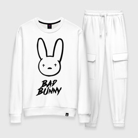 Женский костюм хлопок с принтом Bad Bunny лого в Курске, 100% хлопок | на свитшоте круглая горловина, мягкая резинка по низу. Брюки заужены к низу, на них два вида карманов: два 