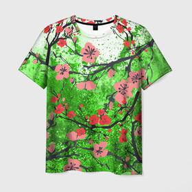 Мужская футболка 3D с принтом Сакура | Sakura (Z) в Курске, 100% полиэфир | прямой крой, круглый вырез горловины, длина до линии бедер | chery | flowers | japan | roses | sakura | вишнёвый цвет | вишня | растения | розы | ромашка | сакура | тюльпаны | хана | ханами | цветы | цветы сакуры | япония