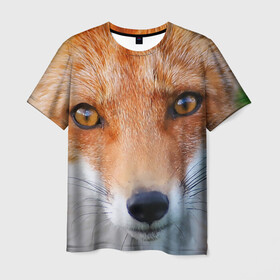 Мужская футболка 3D с принтом Крупно мордочка лисы в Курске, 100% полиэфир | прямой крой, круглый вырез горловины, длина до линии бедер | fox | foxy | животное | звери | лиса | лисенок | лисичка | милая | рыжая | фокс