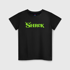 Детская футболка хлопок с принтом Shrek | Logo (Z) в Курске, 100% хлопок | круглый вырез горловины, полуприлегающий силуэт, длина до линии бедер | dreamworks | logo | shrek | зелёный огр | мульт | мультфильм | приключения