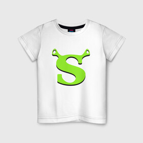 Детская футболка хлопок с принтом Shrek Logo (+спина) (Z) в Курске, 100% хлопок | круглый вырез горловины, полуприлегающий силуэт, длина до линии бедер | dreamworks | shrek | зелёный огр | мульт | мультфильм | приключения