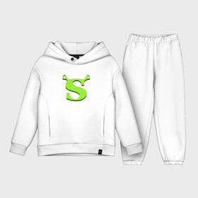 Детский костюм хлопок Oversize с принтом Shrek Logo (+спина) (Z) в Курске,  |  | Тематика изображения на принте: dreamworks | shrek | зелёный огр | мульт | мультфильм | приключения