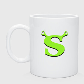 Кружка керамическая с принтом Shrek Logo (+спина) (Z) в Курске, керамика | объем — 330 мл, диаметр — 80 мм. Принт наносится на бока кружки, можно сделать два разных изображения | dreamworks | shrek | зелёный огр | мульт | мультфильм | приключения