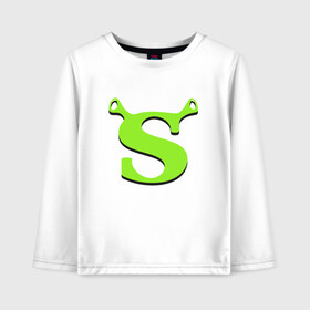 Детский лонгслив хлопок с принтом Shrek Logo (+спина) (Z) в Курске, 100% хлопок | круглый вырез горловины, полуприлегающий силуэт, длина до линии бедер | Тематика изображения на принте: dreamworks | shrek | зелёный огр | мульт | мультфильм | приключения