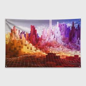 Флаг-баннер с принтом Симуляция города в Курске, 100% полиэстер | размер 67 х 109 см, плотность ткани — 95 г/м2; по краям флага есть четыре люверса для крепления | абстракция | геометрия | город | градиент | сетка | симуляция