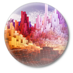 Значок с принтом Симуляция города в Курске,  металл | круглая форма, металлическая застежка в виде булавки | Тематика изображения на принте: абстракция | геометрия | город | градиент | сетка | симуляция