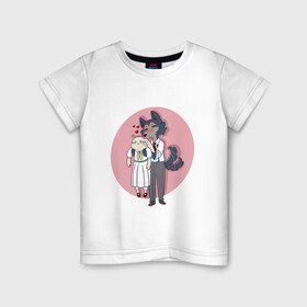 Детская футболка хлопок с принтом Бистарс - любовь в Курске, 100% хлопок | круглый вырез горловины, полуприлегающий силуэт, длина до линии бедер | anime | beastars | аниме | анимэ | биастарс | бистар | большой серый волк | легоси | хару