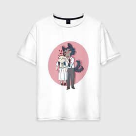 Женская футболка хлопок Oversize с принтом Бистарс - любовь в Курске, 100% хлопок | свободный крой, круглый ворот, спущенный рукав, длина до линии бедер
 | anime | beastars | аниме | анимэ | биастарс | бистар | большой серый волк | легоси | хару