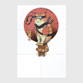 Магнитный плакат 2Х3 с принтом Кот самурай в Курске, Полимерный материал с магнитным слоем | 6 деталей размером 9*9 см | кот самурай аниме мем япония китай мечь катаны кот сидит на бревне красок солнце битва