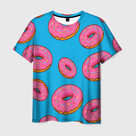 Мужская футболка 3D с принтом Пончики в Курске, 100% полиэфир | прямой крой, круглый вырез горловины, длина до линии бедер | еда | круг | кружки | пища | пончики | пончики гомера | симпсоны | цветные пончики