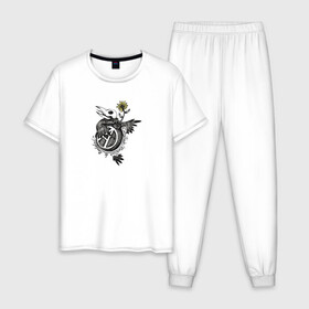 Мужская пижама хлопок с принтом The Anarchy Bomb в Курске, 100% хлопок | брюки и футболка прямого кроя, без карманов, на брюках мягкая резинка на поясе и по низу штанин
 | анархия | бомба | знак | птица | цветок | череп