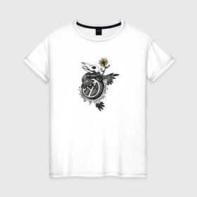 Женская футболка хлопок с принтом The Anarchy Bomb в Курске, 100% хлопок | прямой крой, круглый вырез горловины, длина до линии бедер, слегка спущенное плечо | анархия | бомба | знак | птица | цветок | череп