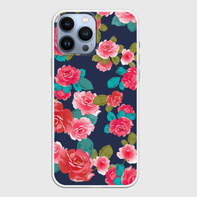 Чехол для iPhone 13 Pro Max с принтом Цветочный узор из красных роз в Курске,  |  | botanical | fantasy | floral | flower bouquet | garden | pattern | pink roses | red roses | ботаника | букет роз | бутоны | весна | красные розы | лепестки роз | лето | паттерн | реалистичные цветы | розовые розы | розы | садовая роза | флор