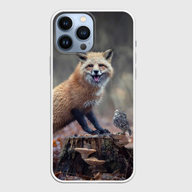 Чехол для iPhone 13 Pro Max с принтом Лисица и птичка в Курске,  |  | Тематика изображения на принте: fox | foxy | животное | звери | лиса | лисенок | лисичка | милая | рыжая | фокс