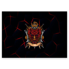 Поздравительная открытка с принтом Красный китайский дракон в Курске, 100% бумага | плотность бумаги 280 г/м2, матовая, на обратной стороне линовка и место для марки
 | викинг | дракон | китай | китайский дракон | красный дракон | мифология | рыцарь | шлеп