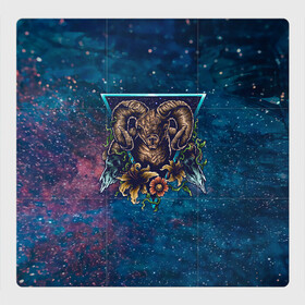 Магнитный плакат 3Х3 с принтом Космос баран и цветы в Курске, Полимерный материал с магнитным слоем | 9 деталей размером 9*9 см | баран | гороскоп | космос | овен | овца | психоделика | цветы