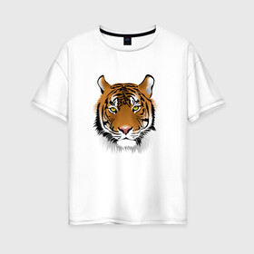 Женская футболка хлопок Oversize с принтом Тигр в Курске, 100% хлопок | свободный крой, круглый ворот, спущенный рукав, длина до линии бедер
 | animal | cheetah | forest animal | hunter | tiger | wild animal | гепард | дикое животное | животное | лесное животное | охотник | тигр