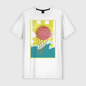 Мужская футболка хлопок Slim с принтом Вкус лета в Курске, 92% хлопок, 8% лайкра | приталенный силуэт, круглый вырез ворота, длина до линии бедра, короткий рукав | summer | вафельный рожок | волна | десерт | лето | мороженое