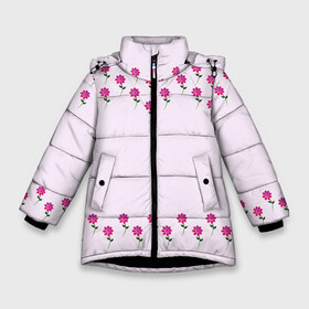 Зимняя куртка для девочек 3D с принтом розовые цветы | pink flowers в Курске, ткань верха — 100% полиэстер; подклад — 100% полиэстер, утеплитель — 100% полиэстер. | длина ниже бедра, удлиненная спинка, воротник стойка и отстегивающийся капюшон. Есть боковые карманы с листочкой на кнопках, утяжки по низу изделия и внутренний карман на молнии. 

Предусмотрены светоотражающий принт на спинке, радужный светоотражающий элемент на пуллере молнии и на резинке для утяжки. | flower | green | pink | зеленый | розовые | цветок | цветы