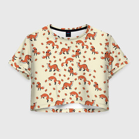 Женская футболка Crop-top 3D с принтом Лисички в Курске, 100% полиэстер | круглая горловина, длина футболки до линии талии, рукава с отворотами | главное | животные | звери | лиса | лисичка | лисы | фыр фыр