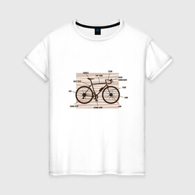 Женская футболка хлопок с принтом Схема Анатомия Велосипеда в Курске, 100% хлопок | прямой крой, круглый вырез горловины, длина до линии бедер, слегка спущенное плечо | anatomy | bicycle | bike | mountain bike | scheme | байк | бикукле | велик | горный велосипед | инженерная схема | как устроен велосипед | состав | строение | устройство велосипеда | чертёж | чертежи