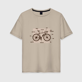 Женская футболка хлопок Oversize с принтом Схема Анатомия Велосипеда в Курске, 100% хлопок | свободный крой, круглый ворот, спущенный рукав, длина до линии бедер
 | anatomy | bicycle | bike | mountain bike | scheme | байк | бикукле | велик | горный велосипед | инженерная схема | как устроен велосипед | состав | строение | устройство велосипеда | чертёж | чертежи