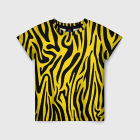 Детская футболка 3D с принтом Тигровые полоски в Курске, 100% гипоаллергенный полиэфир | прямой крой, круглый вырез горловины, длина до линии бедер, чуть спущенное плечо, ткань немного тянется | абстракция | зоопринт | орнамент | полоски | полосы | пчелиный | тигровый