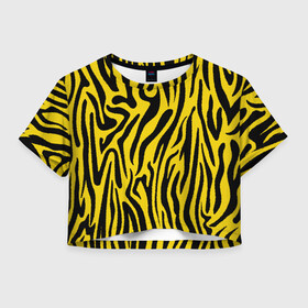 Женская футболка Crop-top 3D с принтом Тигровые полоски в Курске, 100% полиэстер | круглая горловина, длина футболки до линии талии, рукава с отворотами | абстракция | зоопринт | орнамент | полоски | полосы | пчелиный | тигровый