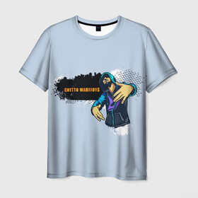Мужская футболка 3D с принтом Опасный гетто в Курске, 100% полиэфир | прямой крой, круглый вырез горловины, длина до линии бедер | бандит | гетто | надпись | опасность | парень | решетка. сетка | рэпер
