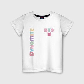 Детская футболка хлопок с принтом Dynamite BTS БТС логотип в Курске, 100% хлопок | круглый вырез горловины, полуприлегающий силуэт, длина до линии бедер | bangtan | bts | dynamite | бангтан | белая | бтс | логотип | черная