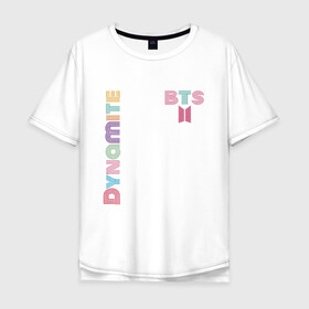 Мужская футболка хлопок Oversize с принтом Dynamite BTS БТС логотип в Курске, 100% хлопок | свободный крой, круглый ворот, “спинка” длиннее передней части | bangtan | bts | dynamite | бангтан | белая | бтс | логотип | черная